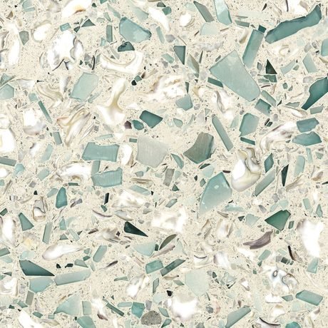 Emerald Coast recycled glass chip slab by Vetrazzo, a green colorway