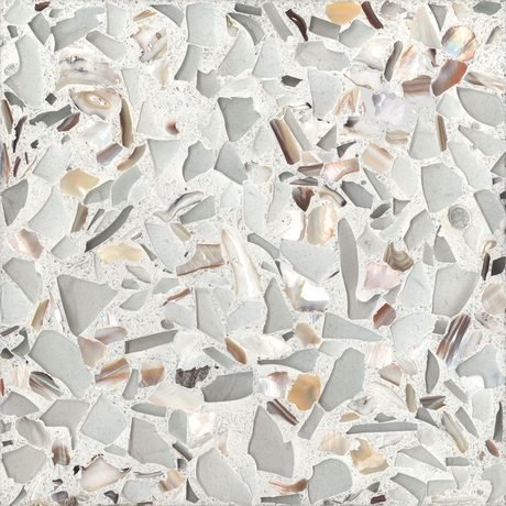 Fair Pearl recycled glass chip slab by Vetrazzo, a white and cream colorway