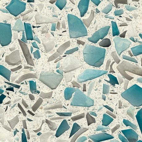 Floating Blue recycled glass chip slab by Vetrazzo, a blue colorway