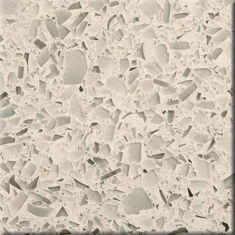 Martini Flint recycled glass chip slab by Vetrazzo, a white and cream colorway