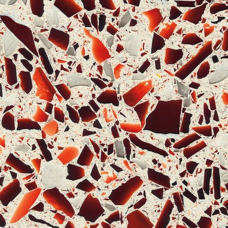 Ruby Red recycled glass chip slab by Vetrazzo, a red and plum colorway
