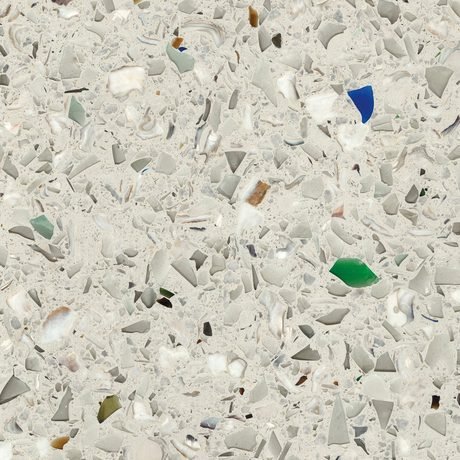 Umbo White recycled glass chip slab by Vetrazzo, a white and cream colorway