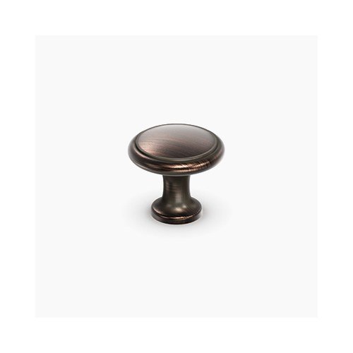 Button Knob cabinet knob from Waypoint, shown on white. Available in Bronze, Nickel, Black.