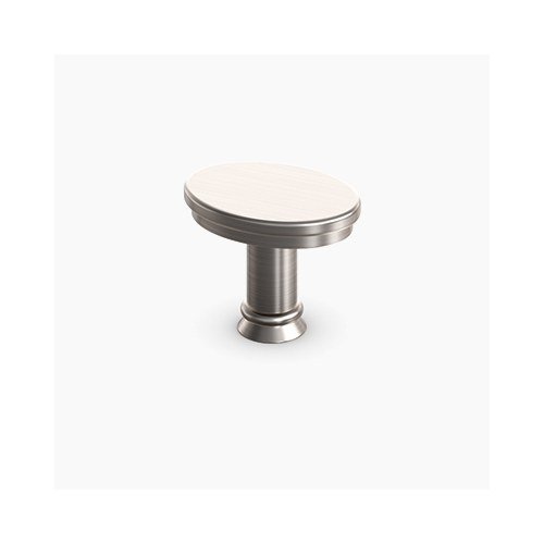 Stamped Knob cabinet knob from Waypoint, shown on white. Available in Nickel, Gold, Bronze, Black.