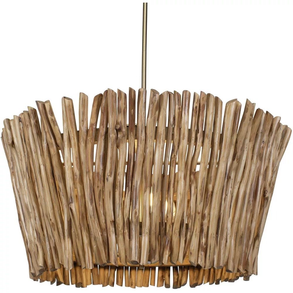 Rhea 4 29.5in Antique Brass and Natural Chandelier, a chandeliers by Uttermost