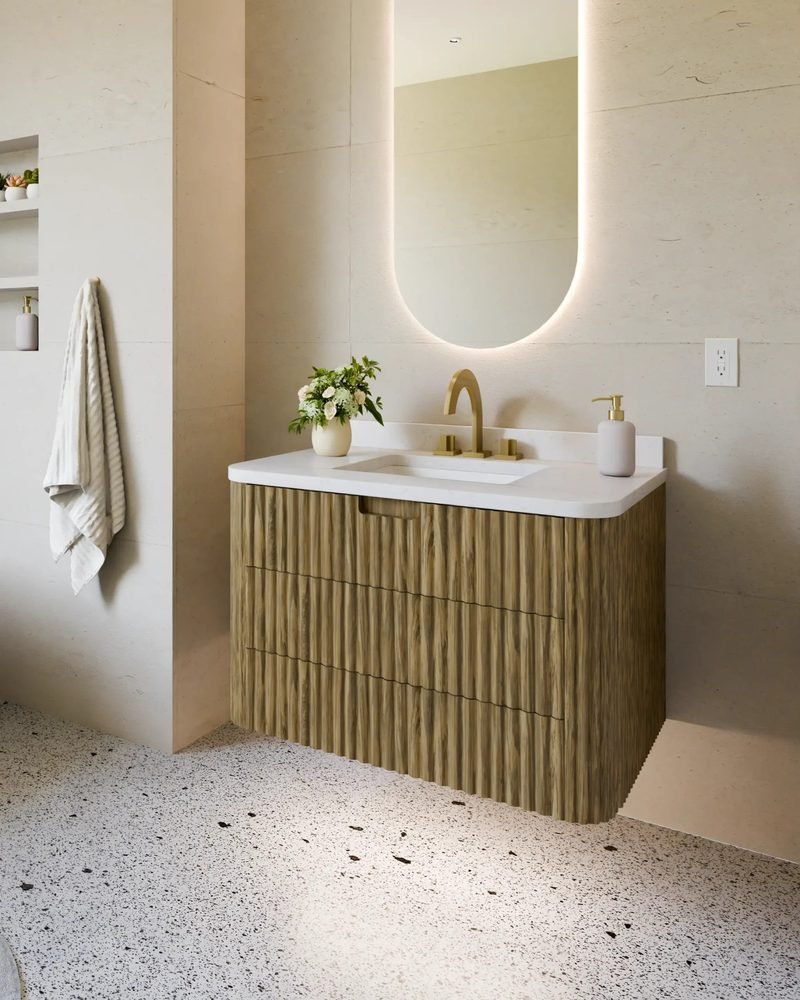 Monterey Vanity, Sabre Oak (Ellura mirror), a 36" vanity by Electric Mirror