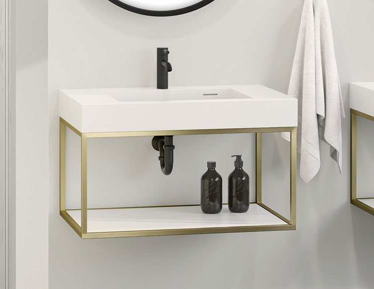 Stak Duo (Brushed Gold, matte black drain), a 31-1/2" vanity by Fleurco