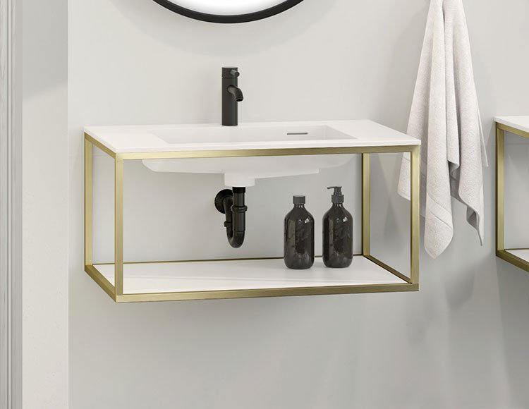 Stak Duo (Brushed Gold, chrome drain), a 31-1/2" vanity by Fleurco