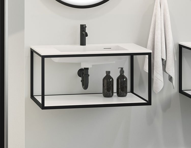 Stak Duo (Matte Black, brushed nickel drain), a 31-1/2" vanity by Fleurco