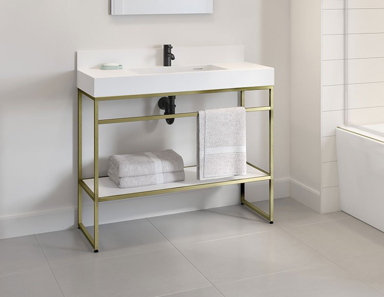 Stak Trio (Brushed Gold, brushed nickel drain), a 39-3/8" vanity by Fleurco