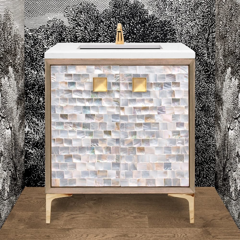 Wood Vanity, Artisan Shell Doors, 3in Glass, a 30" vanity by Linkasink