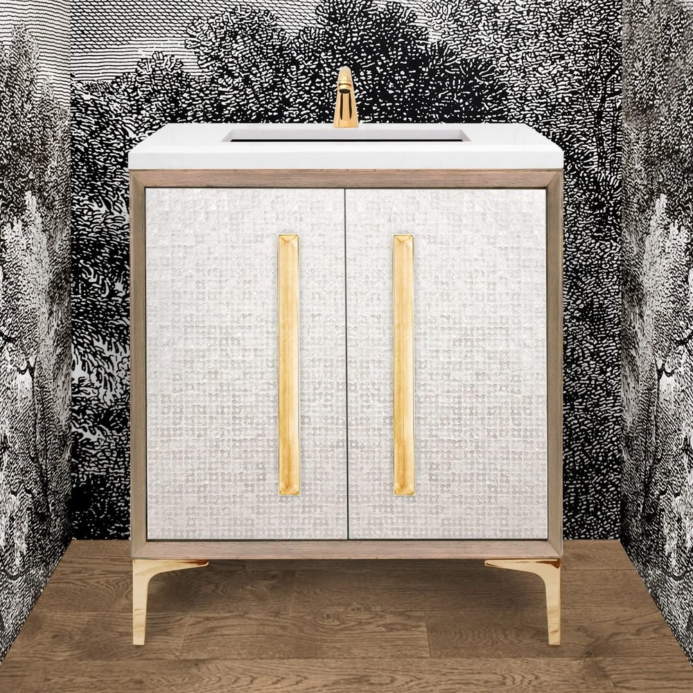 Wood Vanity, MOP Doors, 18in Prism Glass, a 30" vanity by Linkasink