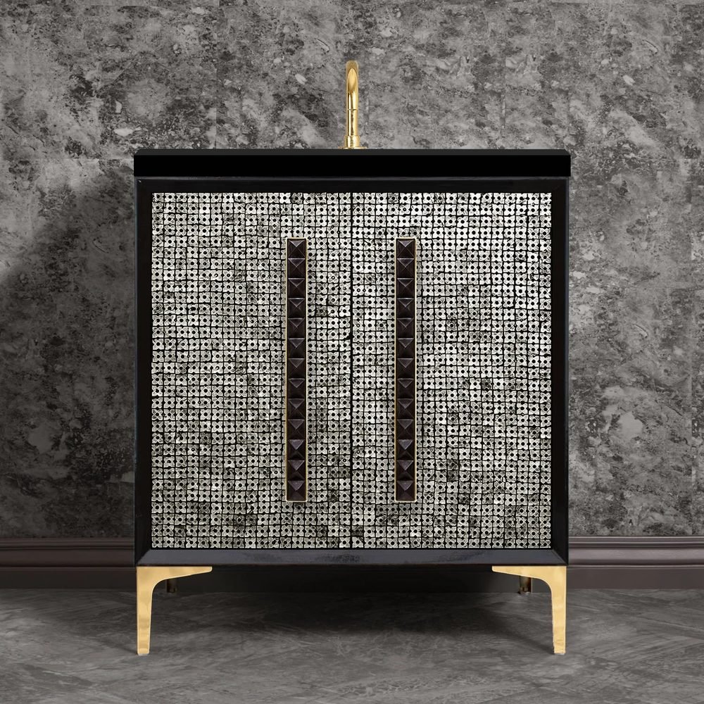 Mother of Pearl, 18in Black Glass Pyramid, a 30" vanity by Linkasink