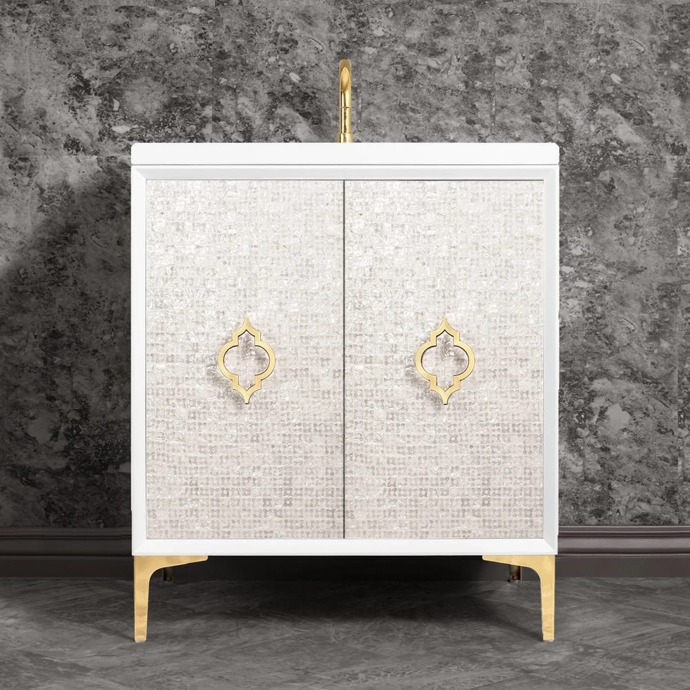 Mother of Pearl with Arabesque Pull, White, a 30" vanity by Linkasink